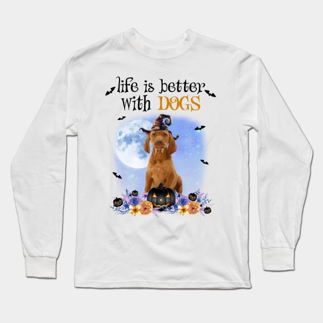 Vizsla Witch Hat Life Is Better With Dogs Halloween Long Sleeve T-Shirt by cyberpunk art